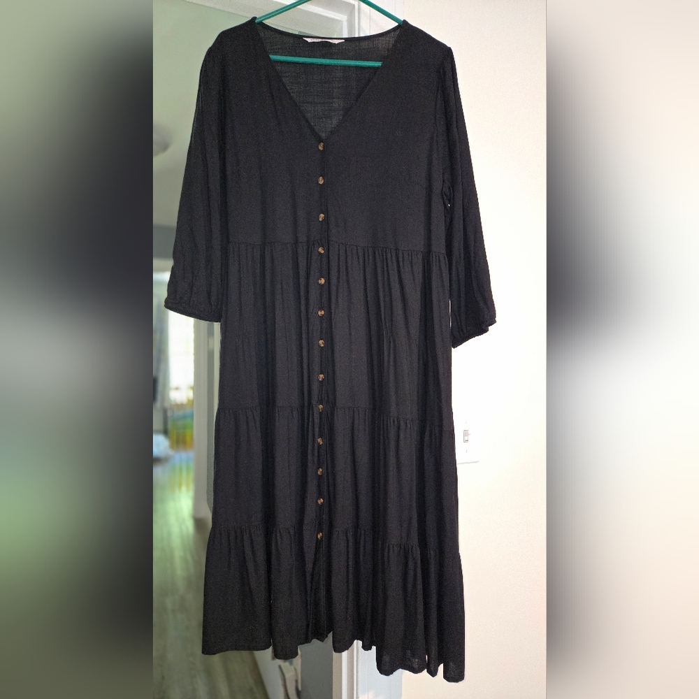 Sonoma Black Long Sleeve Button Dress